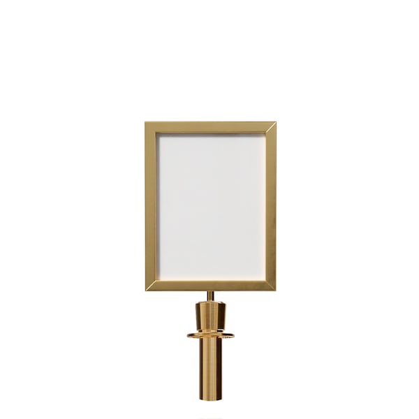 Montour Line Post and Rope Stanchion Sign Frame 11 x 14 in. V Satin Brass Steel - HDSF-1114-V-SB-NOCLA