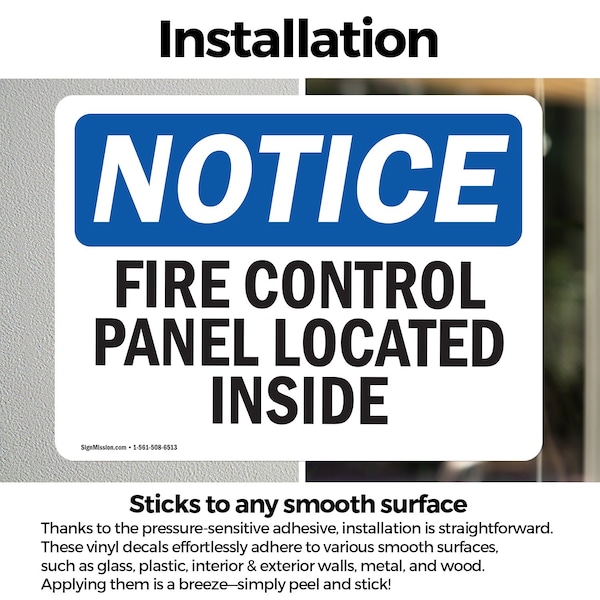 Signmission Fire Control Panel Located Inside OSHA Notice Sign, Vinyl Decal, 10in W x 7in L, 2PK - OS-2PACK-NS-D-710-L-12556