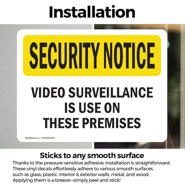 Signmission Video Surveillance On Premises OSHA Security Notice Sign, Vinyl Decal, 24in W x 18in L, 2PK - OS-2PACK-SN-D-1824-L-11659