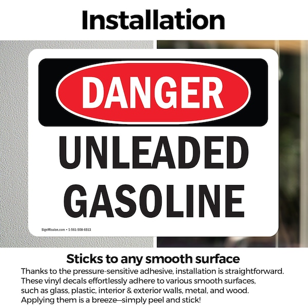 Signmission Unleaded Gasoline, 14 in W x Rectangle, Vinyl Decal - OS-2PACK-DS-D-1014-L-1281