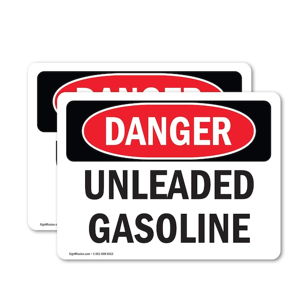 Signmission Unleaded Gasoline, 14 in W x Rectangle, Vinyl Decal - OS-2PACK-DS-D-1014-L-1281