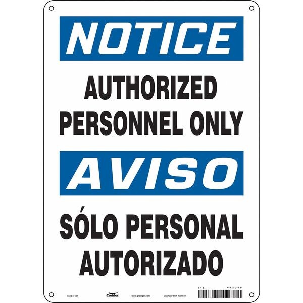 Condor Safety Sign, 14 in Height, 10 in Width, Polyethylene, Vertical Rectangle, English, Spanish, 472U50 - 472U50