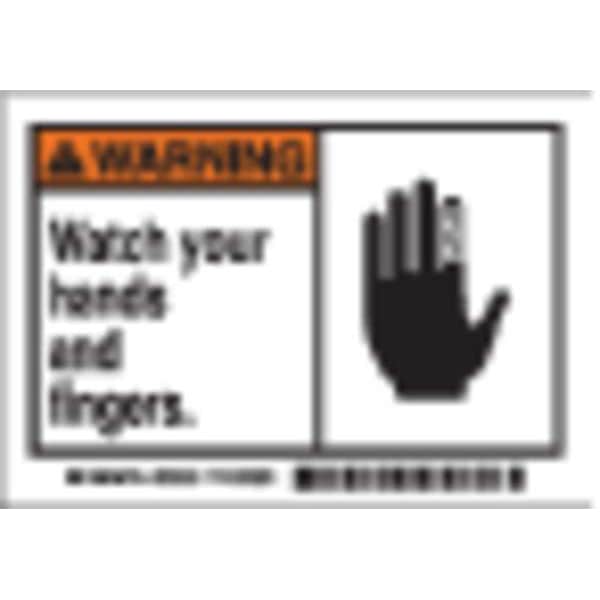 Brady Machine/Equipment Label, Watch Your Hands and Fingers, 3 1/2 in H x, 5 in W, Polyester - 86839