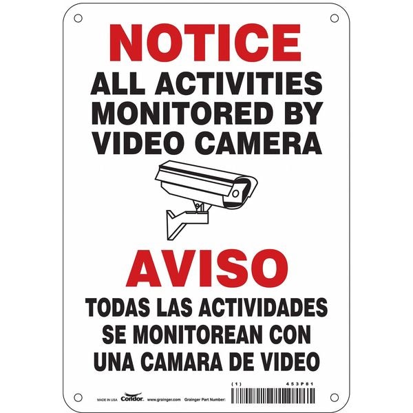 Condor Security Sign, 10 in H, 7 in W, Aluminum, Horizontal Rectangle, English, 453P81 - 453P81
