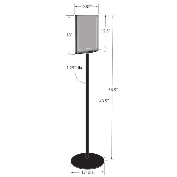 Azar Displays Double Sided Magnetic Sign Holder for Floor Portrait Black Frame on Freestanding Pedestal Base - 300355-BLK