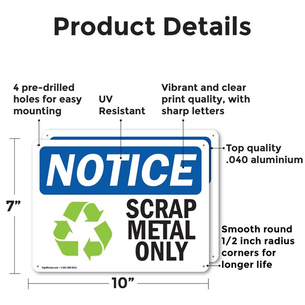 Signmission Scrap Metal Only, 10 in W x Rectangle, Aluminum - OS-2PACK-NS-A-710-L-18255