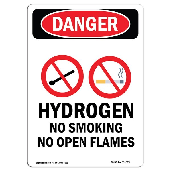 Signmission OSHA Danger Sign, Hydrogen No Smoking, 10in X 7in Aluminum, 7" W, 10" L, Portrait - OS-DS-A-710-V-1371