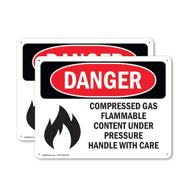 Signmission Compressed Gas Flammable Content Danger Sign, Aluminum, 18in W x 12in L, 2PK - OS-2PACK-DS-A-1218-L-1077