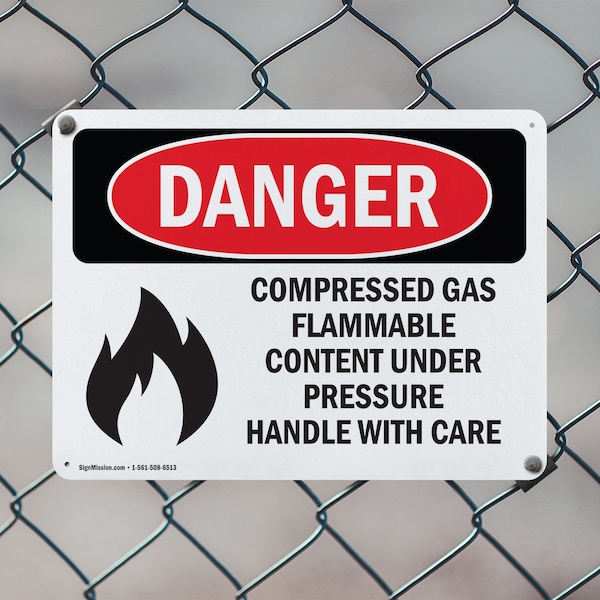 Signmission Compressed Gas Flammable Content Danger Sign, Aluminum, 18in W x 12in L, 2PK - OS-2PACK-DS-A-1218-L-1077