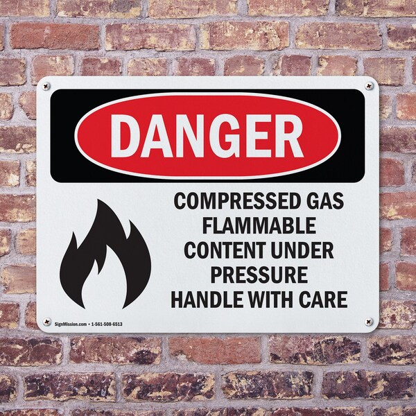 Signmission Compressed Gas Flammable Content Danger Sign, Aluminum, 18in W x 12in L, 2PK - OS-2PACK-DS-A-1218-L-1077