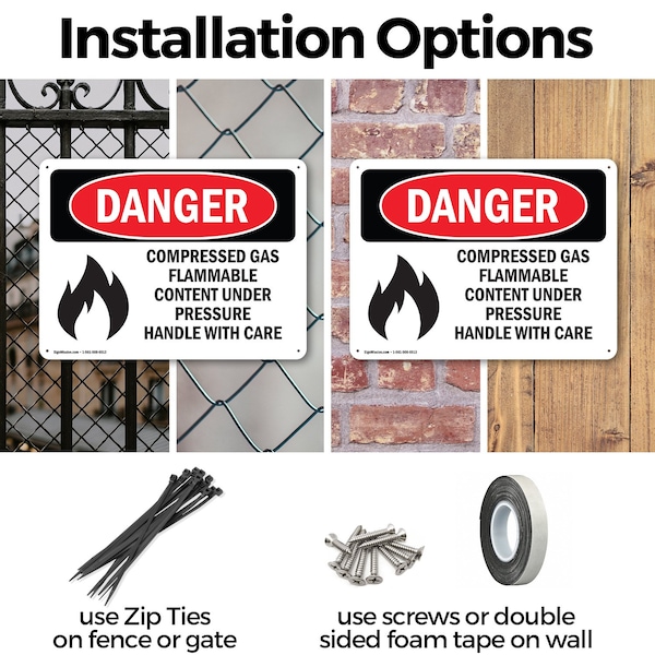 Signmission Compressed Gas Flammable Content Danger Sign, Aluminum, 18in W x 12in L, 2PK - OS-2PACK-DS-A-1218-L-1077