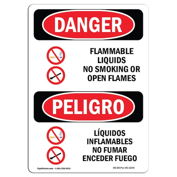 Signmission OSHA Danger, Flammable Liquids No Smoking Bilingual, 10in X 7in Alum, 7" W, 10" L, Bilingual Spanish - OS-DS-A-710-VS-1244