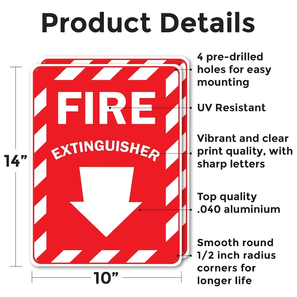 Signmission Fire Extinguisher with Arrow OSHA ANSI Sign, Aluminum, 10in W x 14in L, 2PK - OS-2PACK-MISC-A-1014-L-19492
