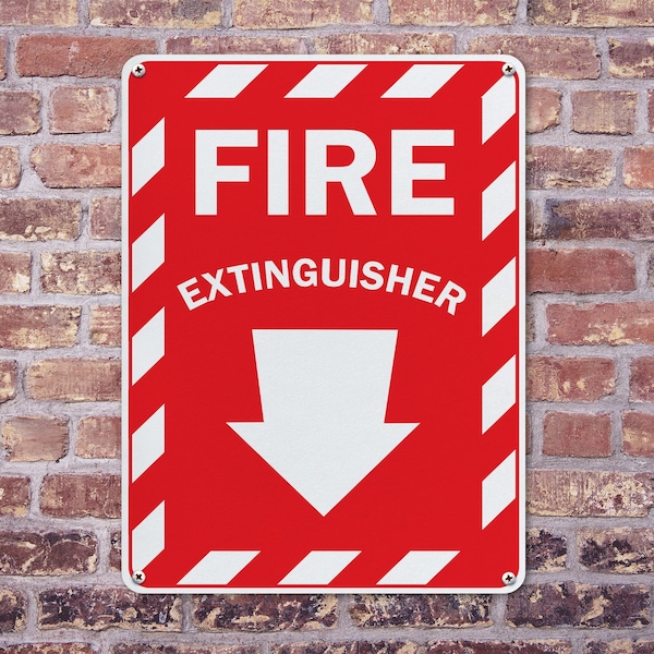 Signmission Fire Extinguisher with Arrow OSHA ANSI Sign, Aluminum, 10in W x 14in L, 2PK - OS-2PACK-MISC-A-1014-L-19492
