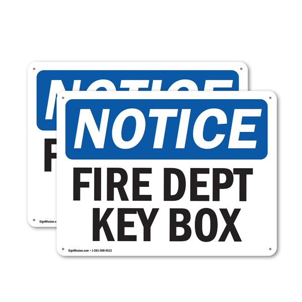 Signmission Fire Dept Key Box OSHA Notice Sign, Aluminum, 14in W x 10in L, 2PK - OS-2PACK-NS-A-1014-L-12569
