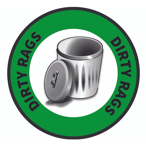 5S Supplies Dirty Rags Floor Sign 12in Diameter Non Slip Floor Sign - FS-DIRTYRAGS-12