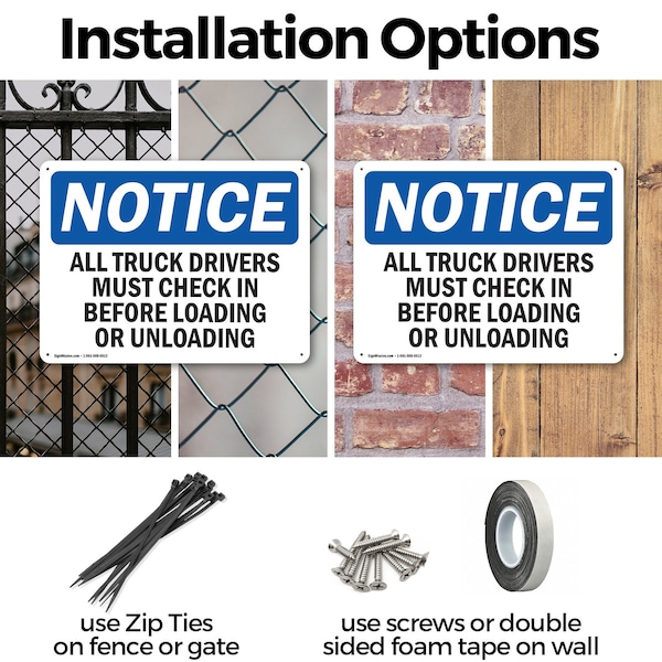 Signmission Truck Drivers Check In OSHA Notice Sign, Aluminum, 24in W x 18in L, 2PK - OS-2PACK-NS-A-1824-L-16758