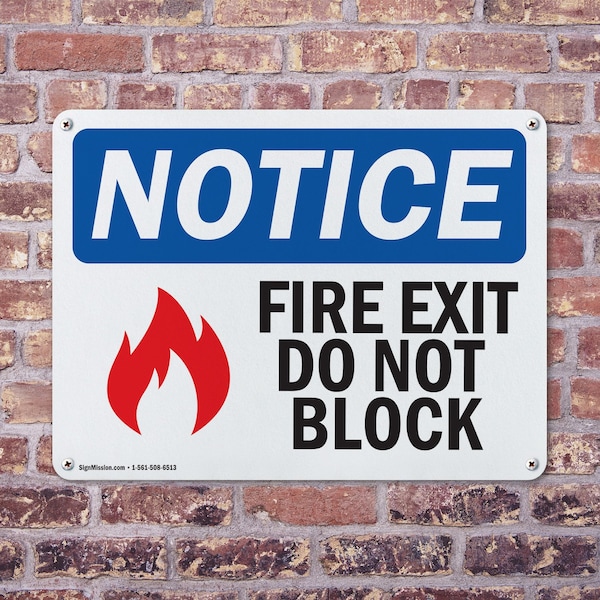 Signmission Fire Exit Do Not Block OSHA Notice Sign, Plastic, 14in W x 10in L, 2PK - OS-2PACK-NS-P-1014-L-12586