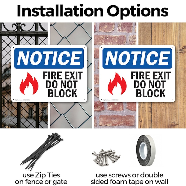 Signmission Fire Exit Do Not Block OSHA Notice Sign, Plastic, 14in W x 10in L, 2PK - OS-2PACK-NS-P-1014-L-12586