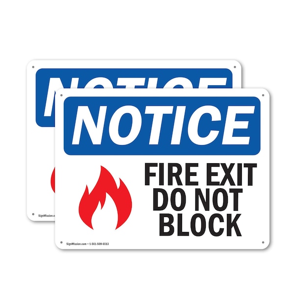 Signmission Fire Exit Do Not Block OSHA Notice Sign, Plastic, 14in W x 10in L, 2PK - OS-2PACK-NS-P-1014-L-12586