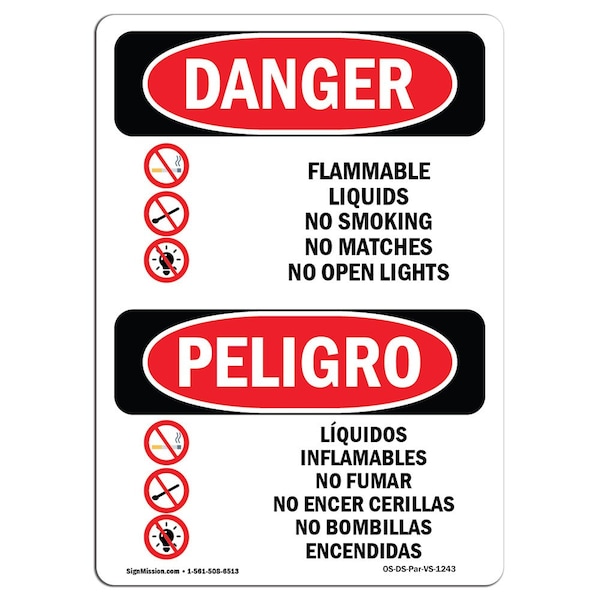 Signmission OSHA Danger, Flammable Liquids No Smoking Bilingual, 10in X 7in Aluminum, OS-DS-A-710-VS-1243 - OS-DS-A-710-VS-1243