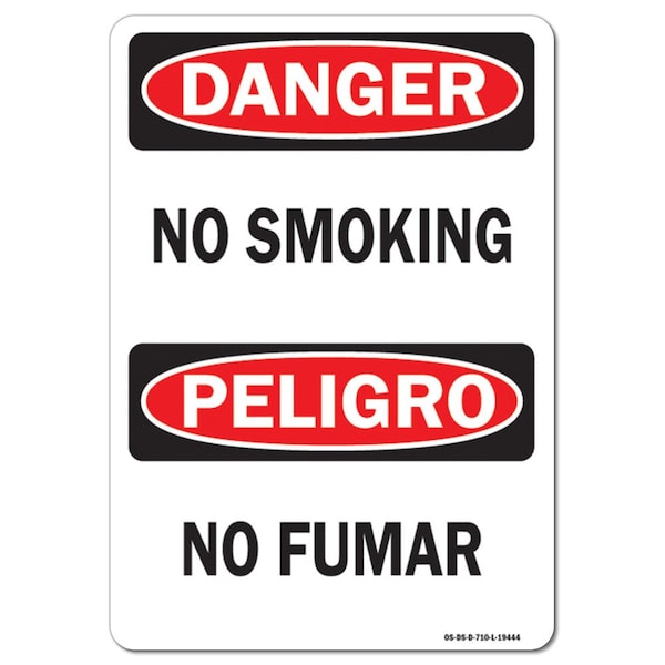 Signmission OSHA Danger Sign, No Smoking Bilingual, 10in X 7in Aluminum, 7" W, 10" L, Landscape - OS-DS-A-710-L-19444
