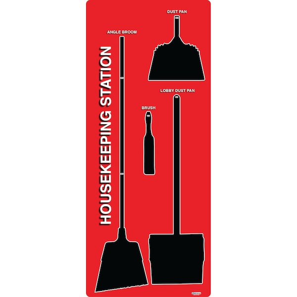 5S Supplies 5S Housekeeping Shadow Board Broom Station Version 16  - Red Board / Black Shadows No Broom - HSB-V16-RED-BO