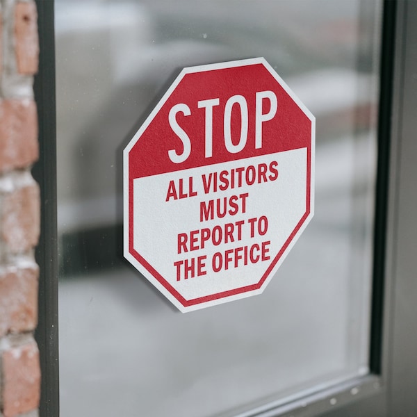 Signmission Stop All Visitors Must Report to Th, 4 inch X 4 inch, Vinyl Decal, 5PK - OC-D-5PACK-4-246