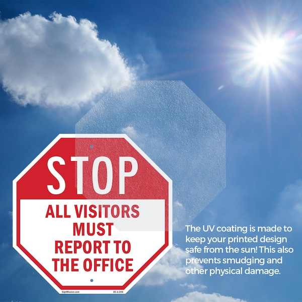 Signmission Stop All Visitors Must Report to Th, 4 inch X 4 inch, Vinyl Decal, 5PK - OC-D-5PACK-4-246