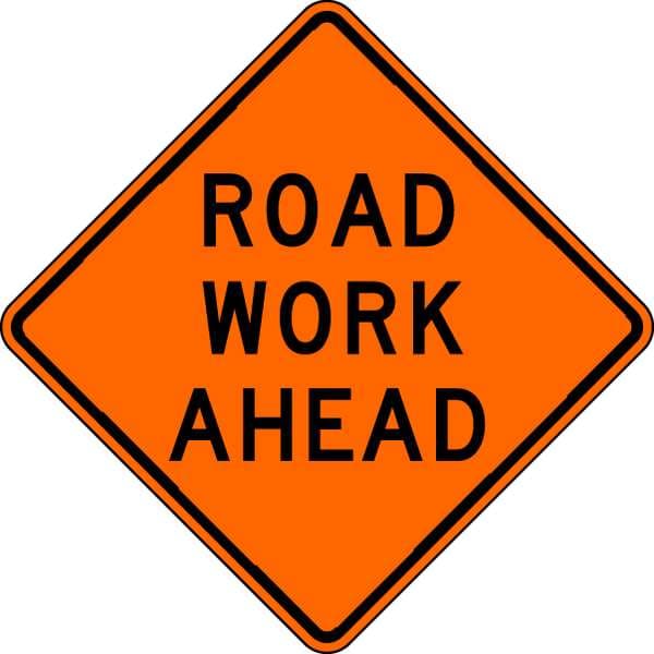 Lyle Road Work Ahead Traffic Sign, 30 in Height, 30 in Width, Aluminum, Diamond, English - W20-1D-30HA