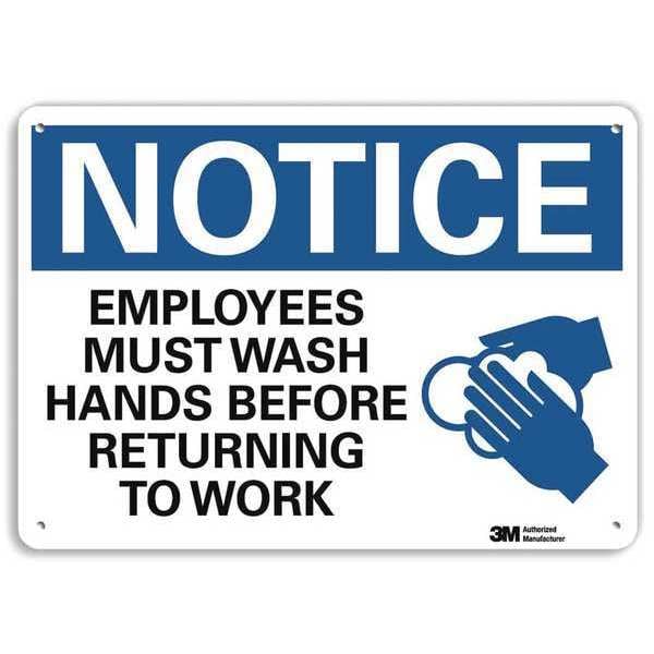 Lyle Notice, Employees Must Wash Hands Before Returning to  Work, 10 in W x 7 in H, , U1-1045-RA_10X7 - U1-1045-RA_10X7