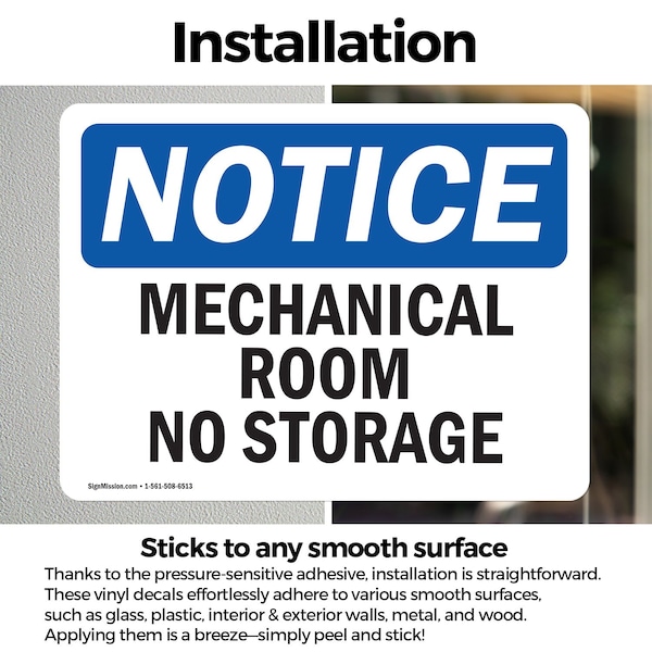 Signmission Mechanical Room No Storage, 18 in W x Rectangle, Vinyl Decal - OS-2PACK-NS-D-1218-L-14176