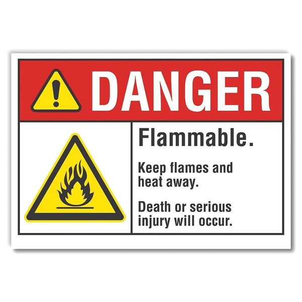 Lyle Flammable Material Danger Label, 7 in H, 10 in W, Polyester, Vertical Rectangle, LCU4-0010-ND_10X7 - LCU4-0010-ND_10X7
