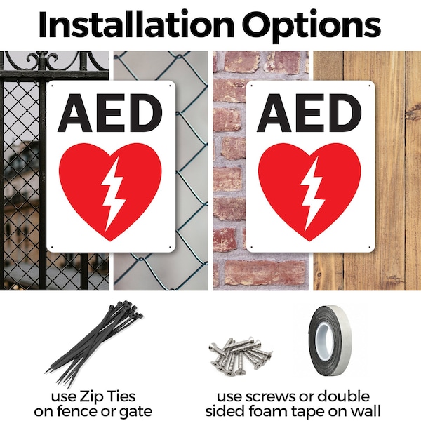 Signmission AED Sign (with graphic), 7 in W x Rectangle, Plastic - OS-2PACK-MISC-P-710-L-19478