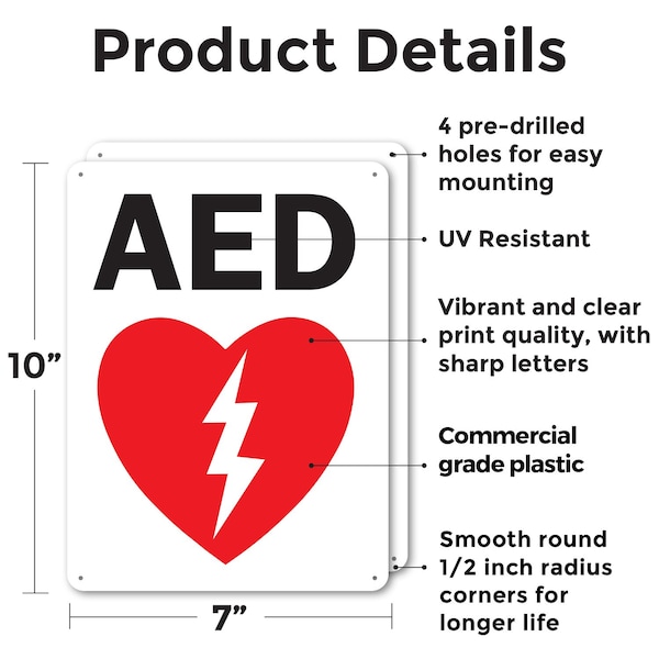 Signmission AED Sign (with graphic), 7 in W x Rectangle, Plastic - OS-2PACK-MISC-P-710-L-19478