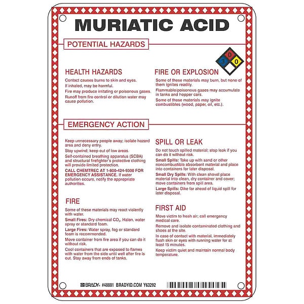 Brady Chemical Sign, 10 in Height, 7 in Width, Rectangle - 48881