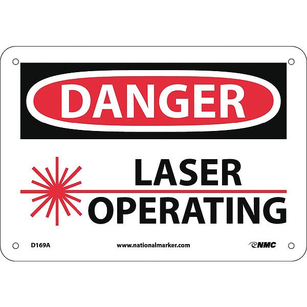 Nmc Radiation & Laser Sign, 7 in H x 10 in W, Aluminum - D169A