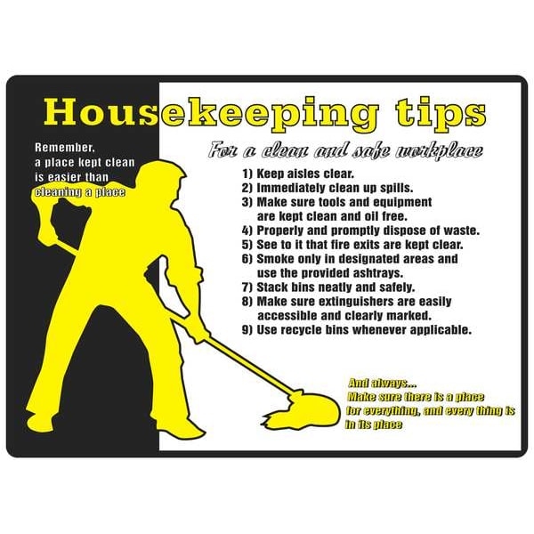 Accuform Safety Poster, Housekeeping Tips, 17 in H x, 22 in W, Plastic - SP124482L