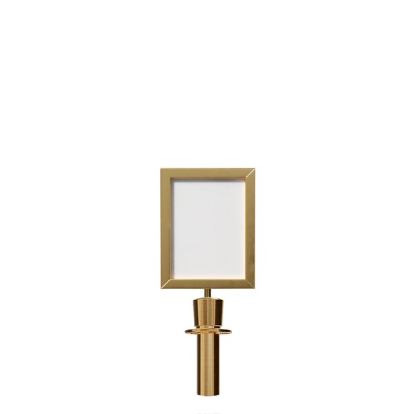 Montour Line Post and Rope Stanchion Sign Frame 8.5 x 11 in. V Satin Brass Steel - HDSF-8511-V-SB-NOCLA