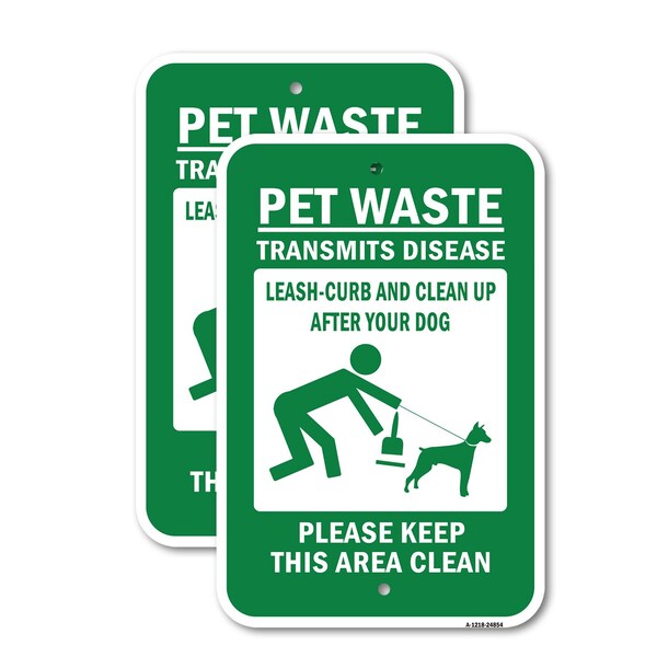 Signmission Pet Waste Transmits Disease, 12'' X 18'' 2 Signs, Heavy Gauge Aluminum, 2PK - A-1218-2PACK-24854