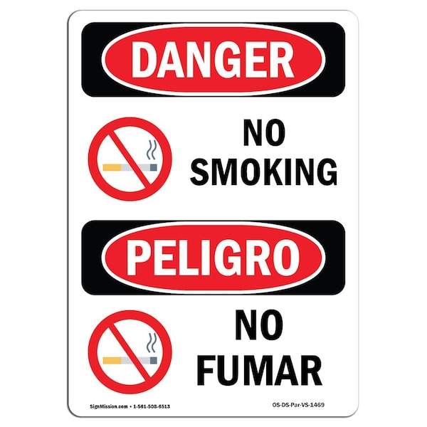 Signmission OSHA Danger Sign, No Smoking, 5in X 3.5in Decal, 3.5" W, 5" L, Bilingual Spanish - OS-DS-D-35-VS-1469