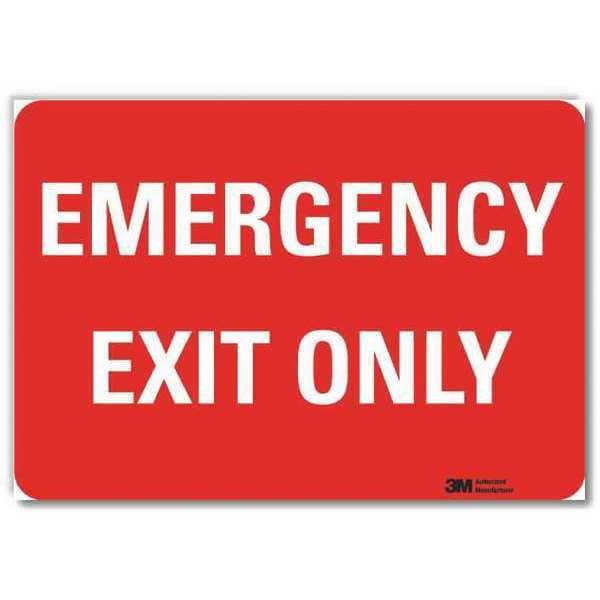 Lyle Exit Sign, Vinyl, 10" W, 7" H, Emergency Exit Only, White - U7-1083-RD_10X7