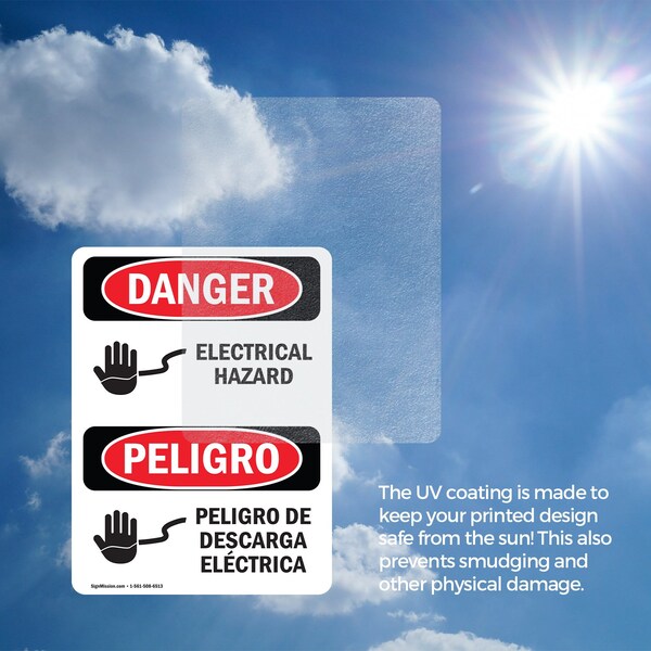 Signmission Electrical Hazard Bilingual Danger Sign, Vinyl Decal, 5in W x 7in L, 2PK - OS-2PACK-DS-D-57-VS-1196