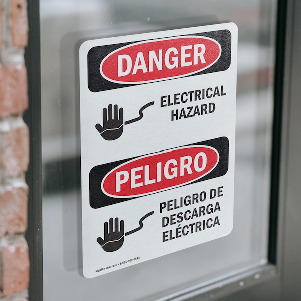Signmission Electrical Hazard Bilingual Danger Sign, Vinyl Decal, 5in W x 7in L, 2PK - OS-2PACK-DS-D-57-VS-1196