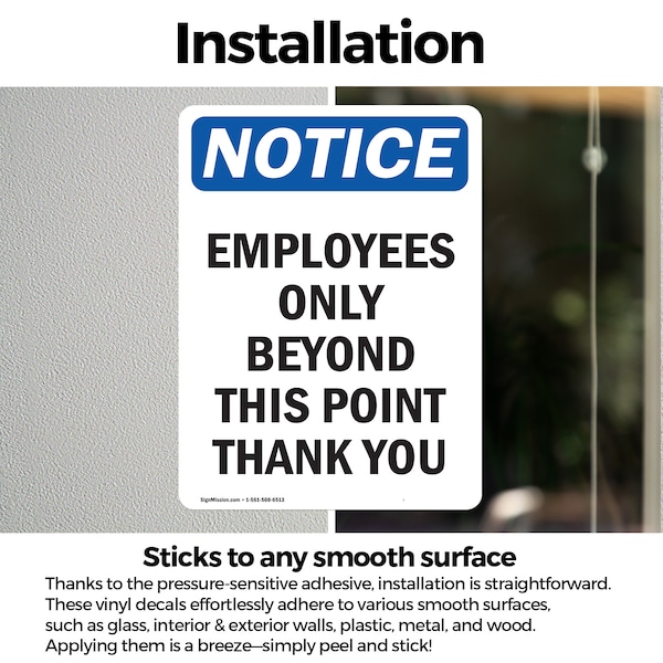 Signmission Employees Only Beyond This Point OSHA Notice Sign, Vinyl Decal, 7in W x 10in L, 2PK - OS-2PACK-NS-D-710-V-11988