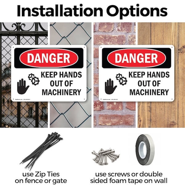 Signmission Keep Hands Out Of Machinery Danger Sign, Plastic, 10in W x 7in L, 2PK - OS-2PACK-DS-P-710-L-1394