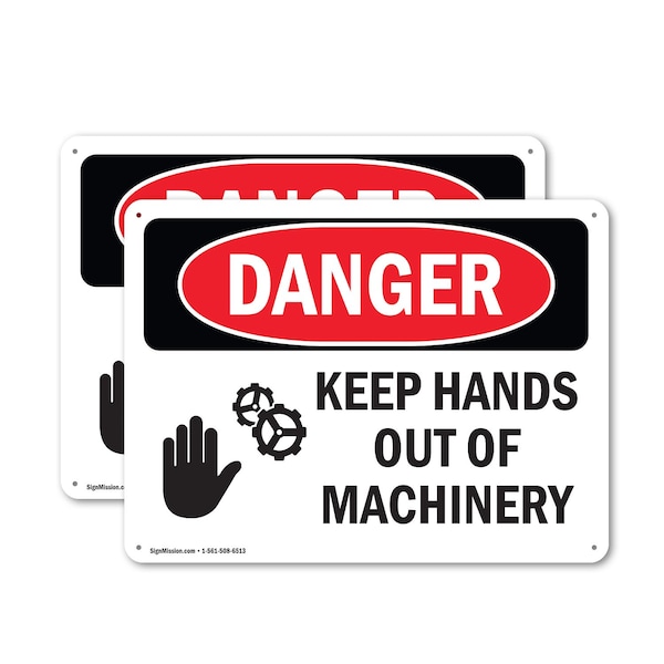 Signmission Keep Hands Out Of Machinery Danger Sign, Plastic, 10in W x 7in L, 2PK - OS-2PACK-DS-P-710-L-1394
