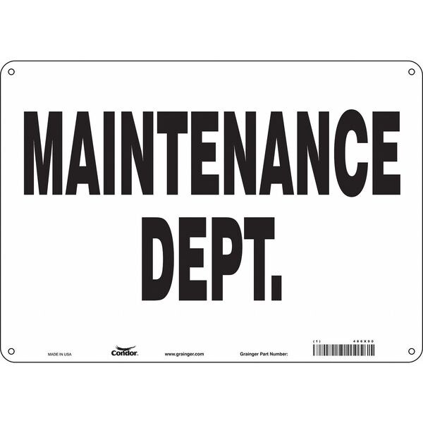 Condor MAINTENANCE DEPT., 14 in W x 10 in H, Horizontal Rectangle, Aluminum, 486X90 - 486X90