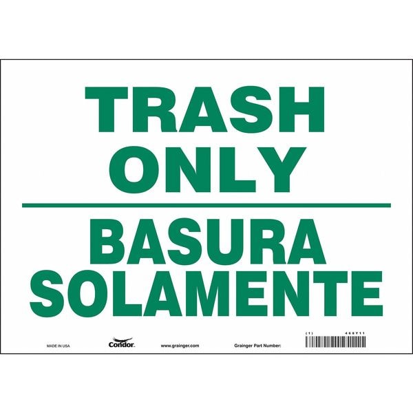 Condor TRASH ONLY/BASURA SOLAMENTE, 14 in W x 10 in H, Horizontal Rectangle, Vinyl, 468Y11 - 468Y11