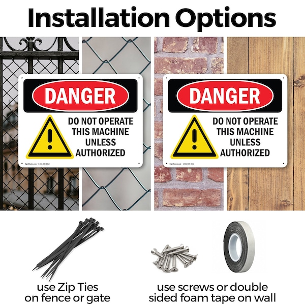 Signmission Do Not Operate This Machine Unless Authorize Danger Sign, Plastic, 14in W x 10in L, 2PK - OS-2PACK-DS-P-1014-L-1155